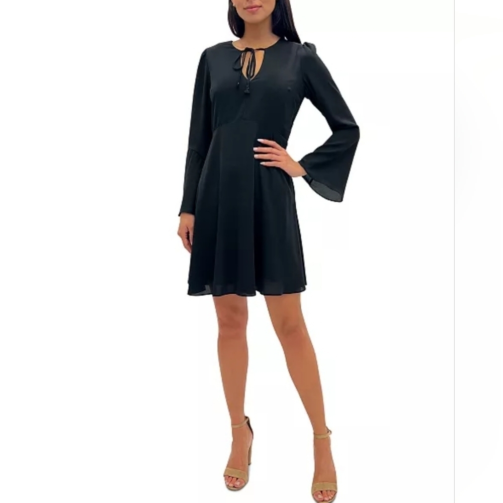 Sam Edelman Black V-Neck Bell Sleeve Cocktail Dress